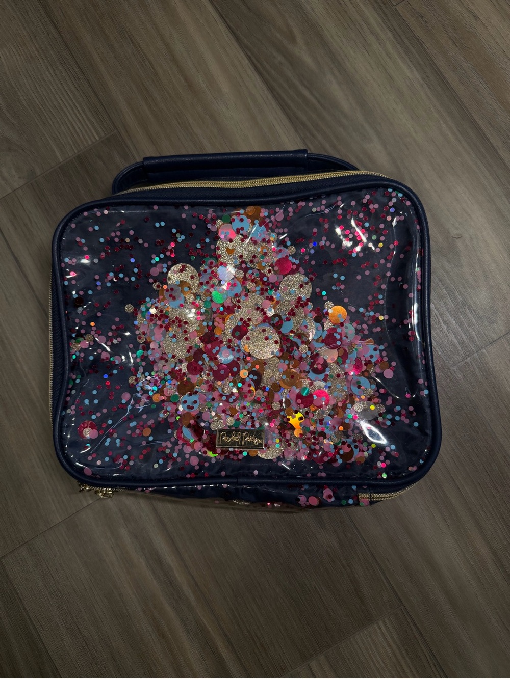 Packed Party Navy Glitter Confetti Cosmetic Case with Gold Accents